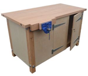 Two Person 1500 Workbench with Timber Frame and Cupboards