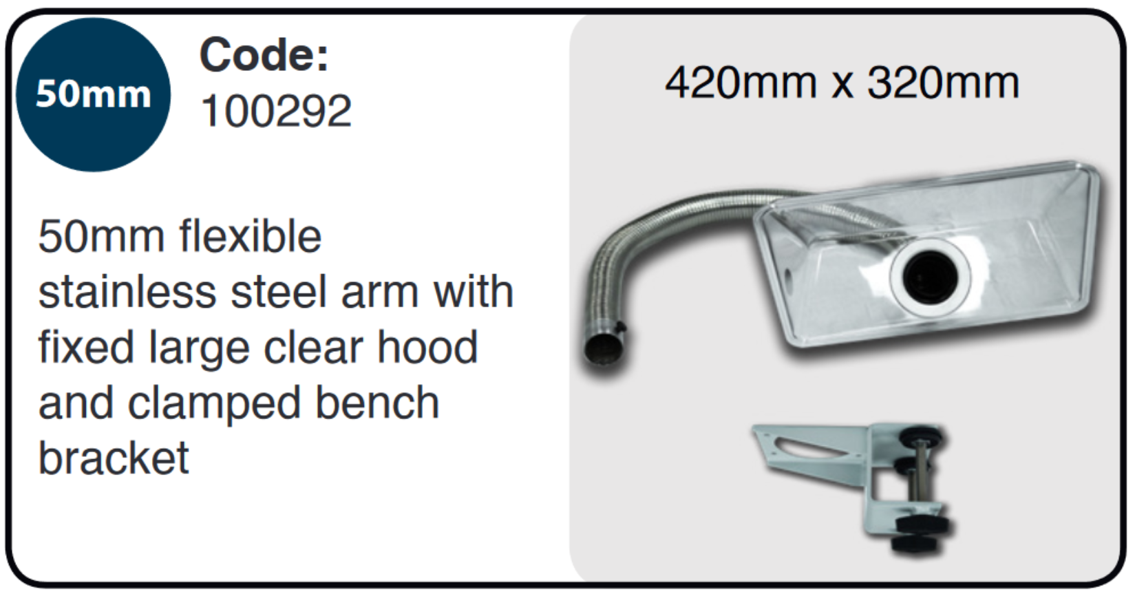 Purex 50mm S/S ARM KIT + 75mm Clear hood - 100292