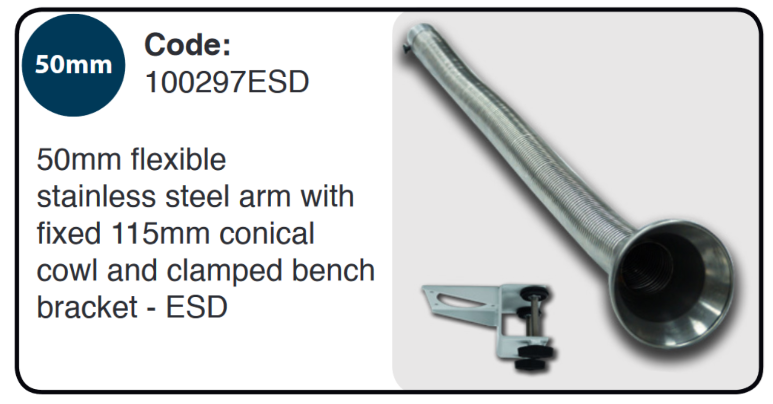 Purex 50mm S/S FLEXIBLE ARM KIT - CONICAL COWL - ESD - 100297ESD