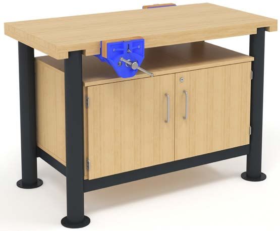2 Person Beech Top Woodworking Bench with Cupboard